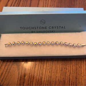 Touchstone Crystal Aurora Borealis Crystal Tennis Bracelet - Silver